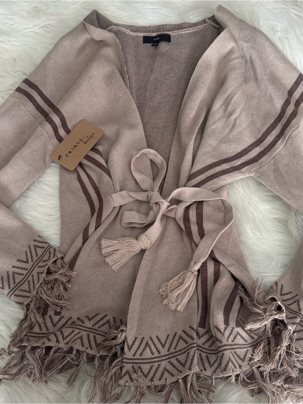 Fate Aztec Western Style Tie Cardigan Sz: S
